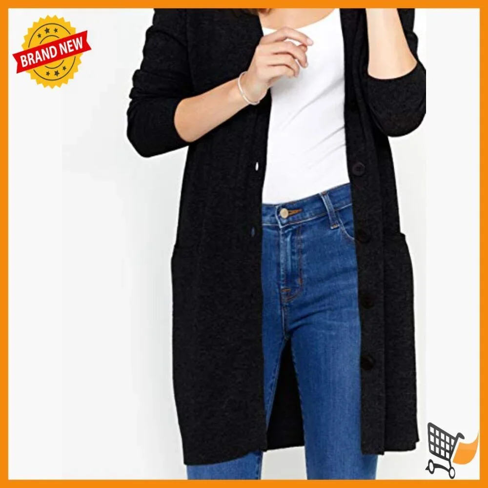 100% Cashmere V-Neck Cardigan with Pockets Button Front Longline